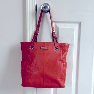 Calvin Klein Orange Pebbled Leather Tote Bag